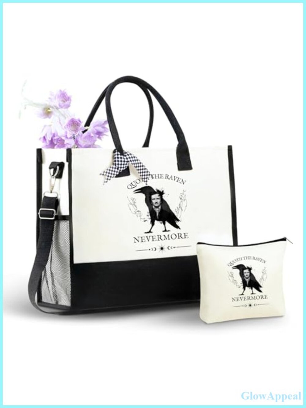 Edgar Allan Poe Tote Bag Canvas Zipper Shoulder Strap